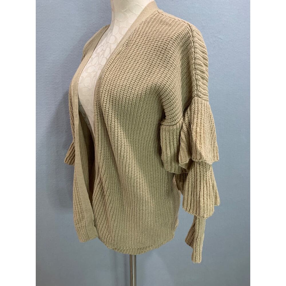 Medium O&O Womens Open Cardigan Brown Ruffle Sleeve Sweater Knit - Picture 3 of 6